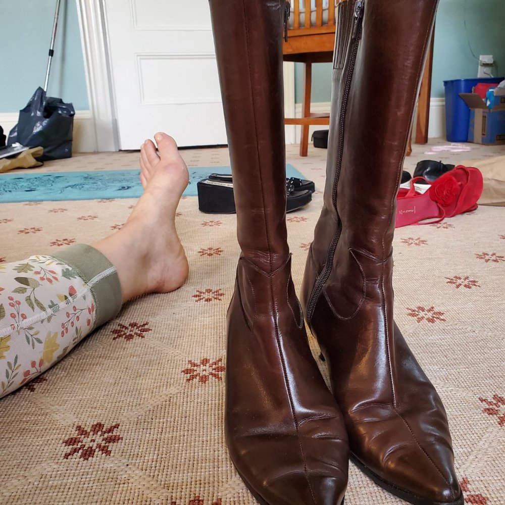 Brown leather boots
